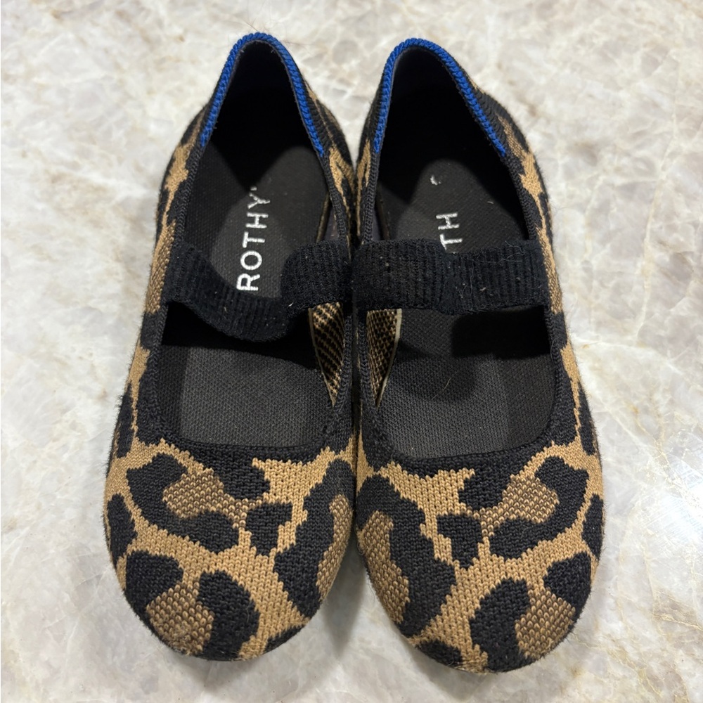 Rothy's Kids Black and Tan Leopard Slippers